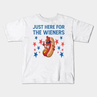 Hot Dog I'm Just Here For The 4Th Of July Kids T-Shirt